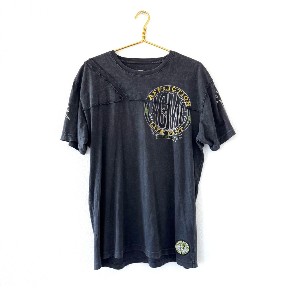 Affliction Gray Faded Short Sleeve Graphic T-shirt